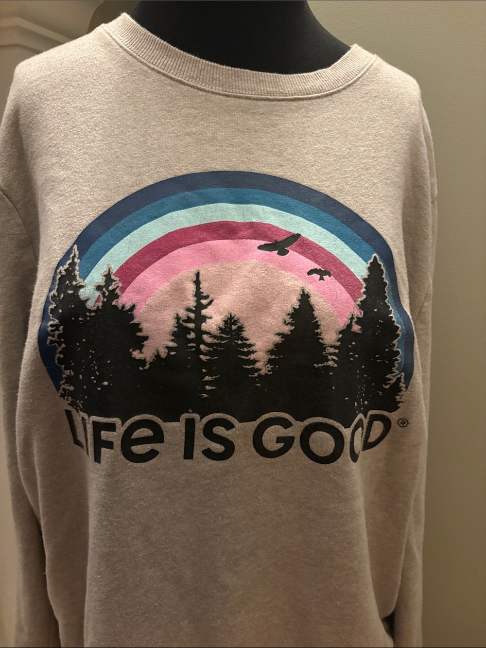 Life Is Good Light Grey Crewneck with Rainbow Tree Graphic - Picture 7 of 7